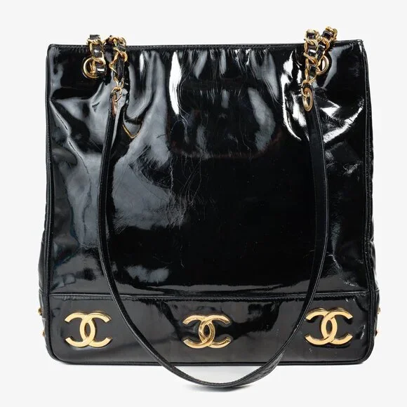 Chanel Vintage Black Patent Gold Plated CCs Shoulder bag - Picture 4 of 15